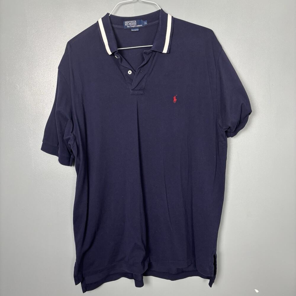 Vintage Y2K POLO RALPH LAUREN Men’s Navy Blue Short Sleeve Polo XL Preppy Clean